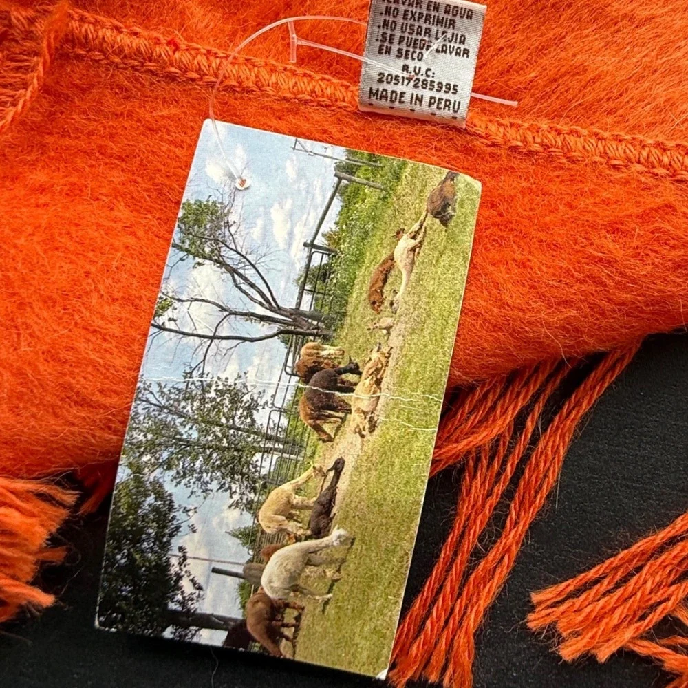 Alpaca Camargo Orange Fuzzy Alpaca Wool Scarf Made In Peru New With Tags